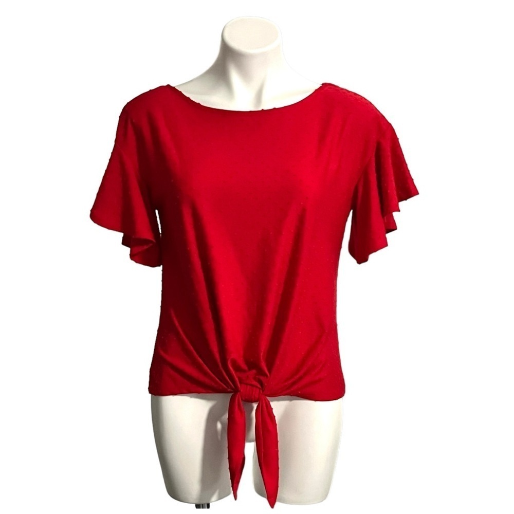 Cupio Dotted Tie-Front Top Size Small Red